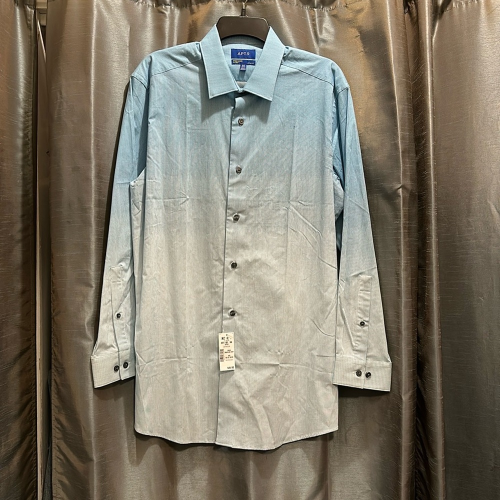 NWT APT.9 Men’s Dress Shirt Blue Drip Stripe Ombré